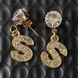 Gold Rhinestone Stud Initial Earrings S